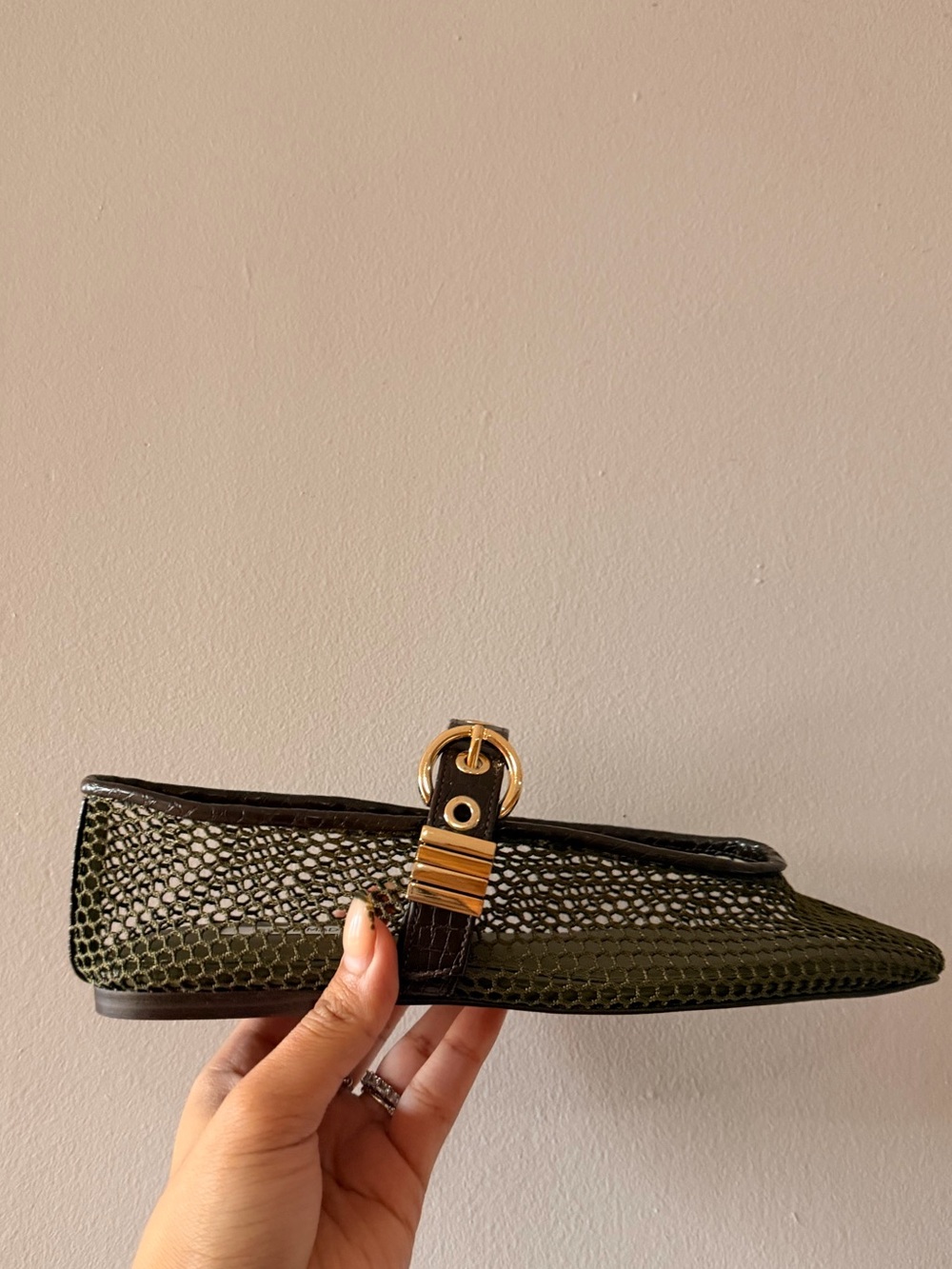 STEVE MADDEN Olive Green & brown Women's Slip-On with Gold Buckle